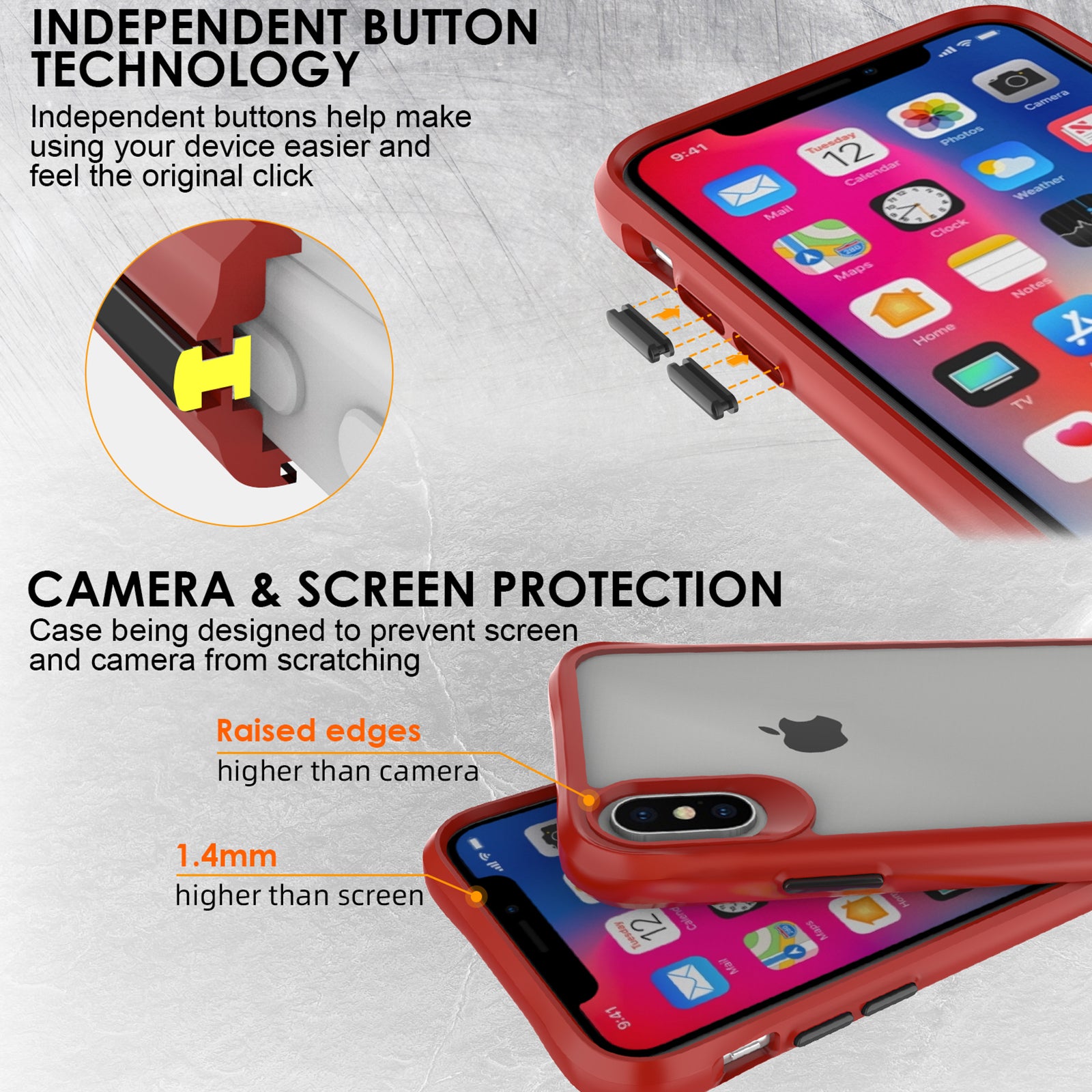 Combat X Mode Series for iPhone XS Max 6.5 inch Case Scratch-proof TPU+PC Cover - Red Combat X Mode Series for iPhone XS Max 6.5 inch Case Scratch-proof TPU+PC Cover - Red